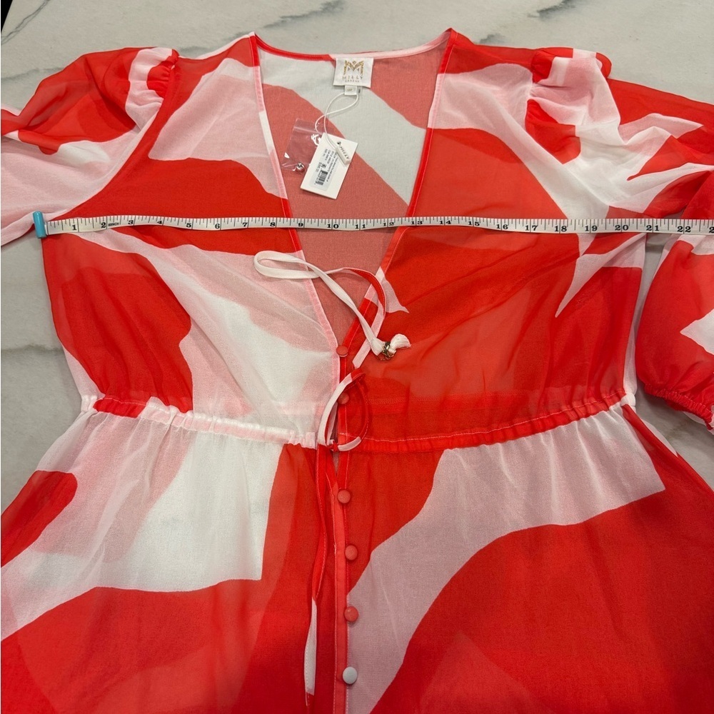 Milly Cabana Cover Up Dress Size M/L Red White Long Sleeve Sheer NWT - Picture 8 of 14